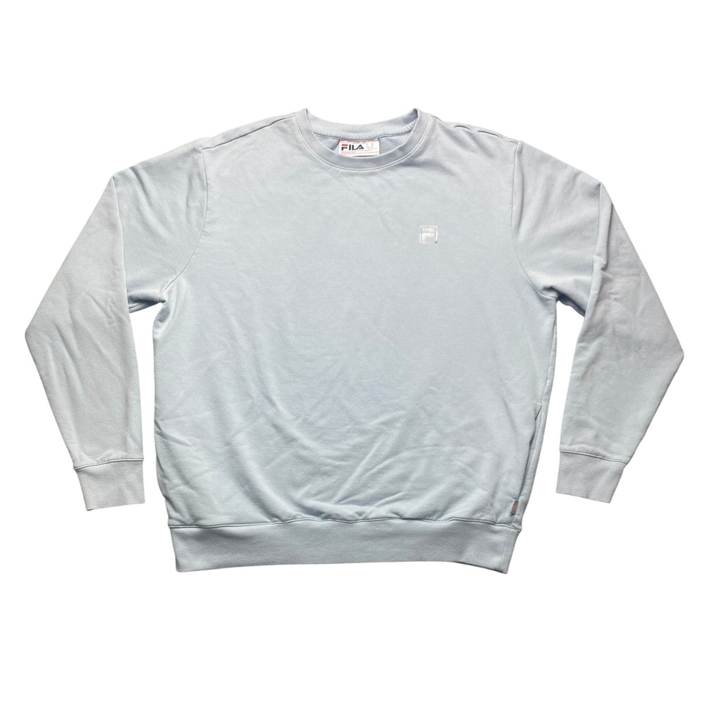 FILA Sweatshirt Womens XL Light Blue Crewneck Pullover Logo French Terry Pockets